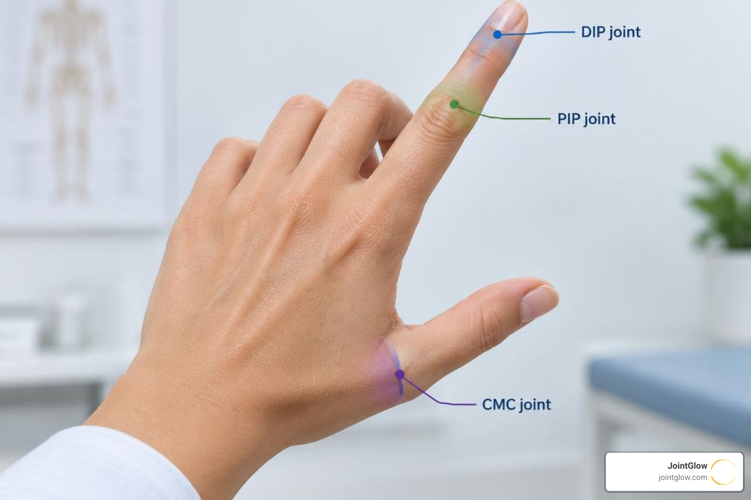 hand anatomy showing DIP, PIP, and CMC finger joints