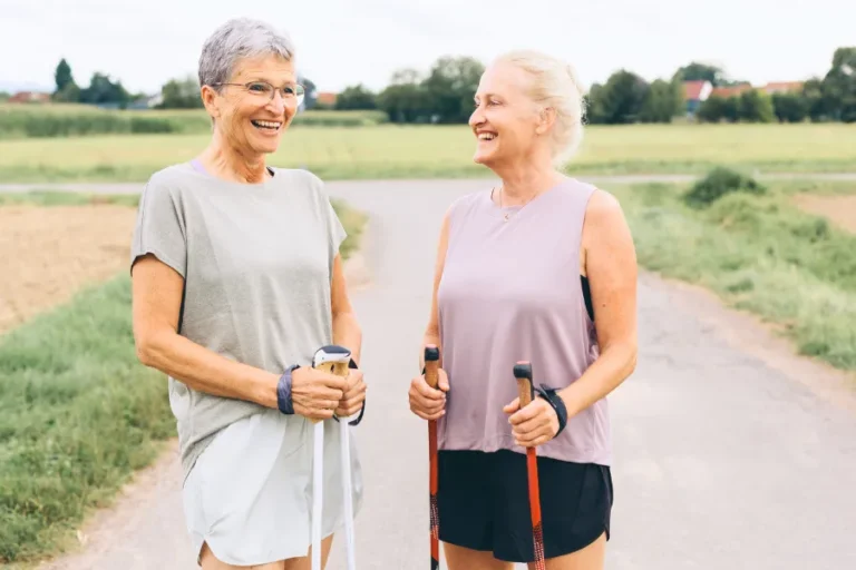 active senior walking comfortably outdoors